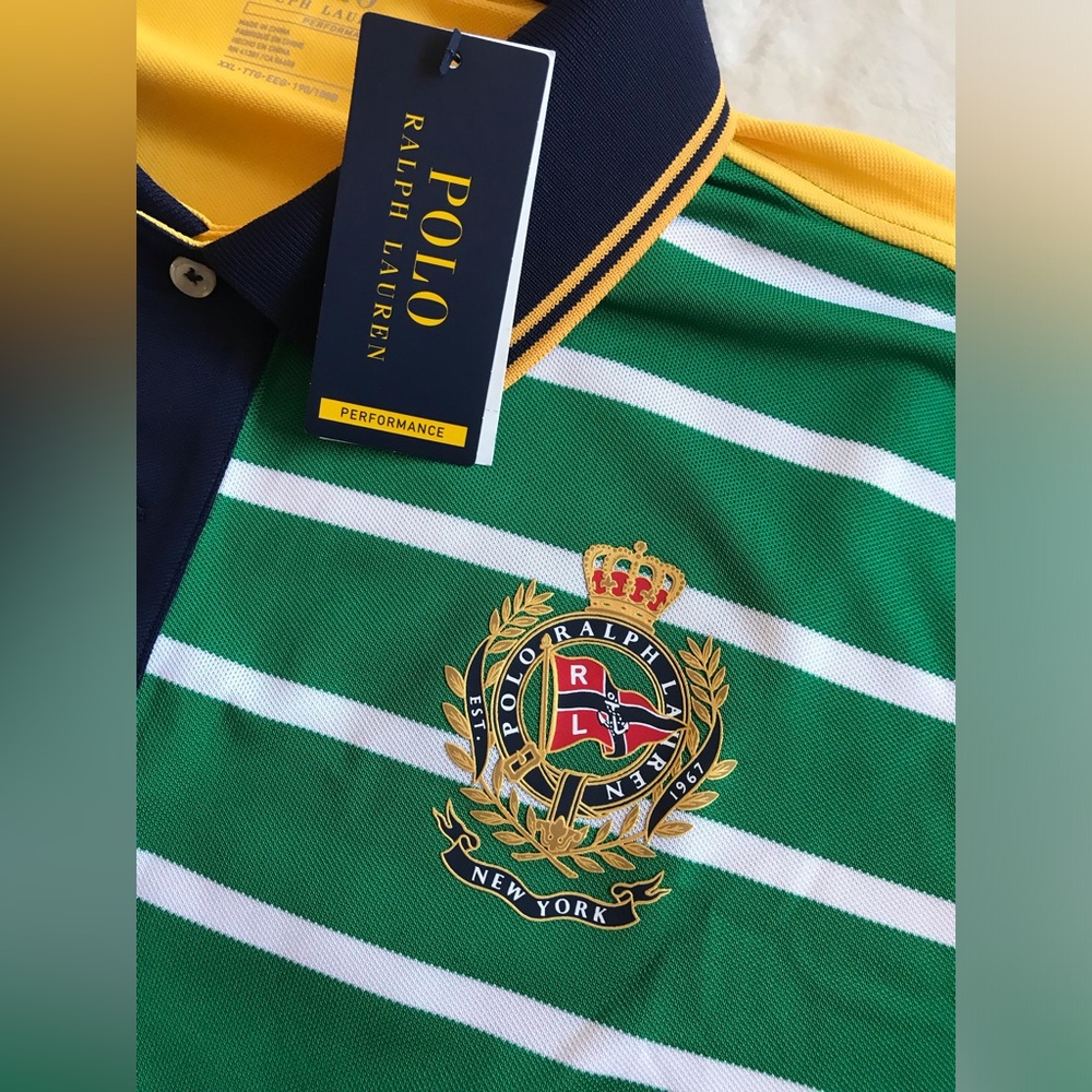 Polo Ralph Lauren Nantucket Crest Navy and Green Striped Yachting Shirt RLYC - Picture 6 of 14
